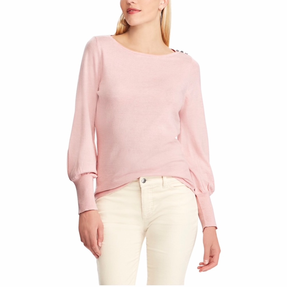CHAPS Button Shoulder Pink Light Weight Sweater L